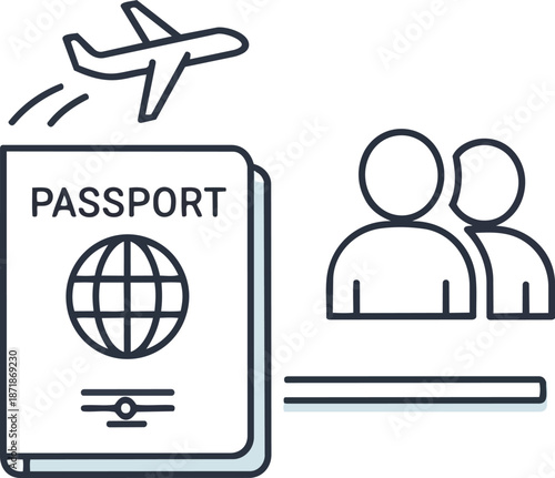 Passport and Airplane Icon Representing Travel and Immigration.