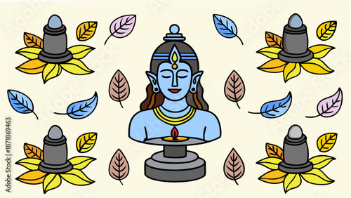 Illustrated portrait of a divine figure surrounded by lotus flowers Vector