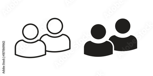 Friends icons line and solid version, outline and filled vector design set