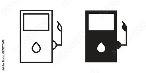 Gas station icons line and solid version, outline and filled vector design set