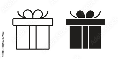 Gift box icons line and solid version, outline and filled vector design set
