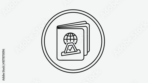 Passport with Stamp Icon Symbolizing Travel and Approval.