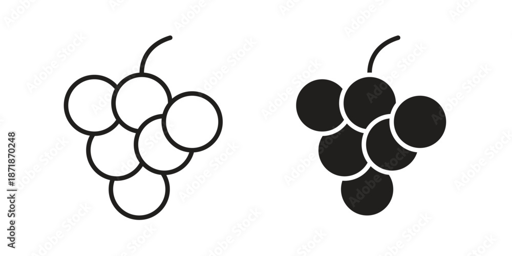 Obraz premium Grapes icons line and solid version, outline and filled vector design set