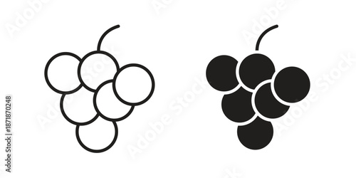 Grapes icons line and solid version, outline and filled vector design set