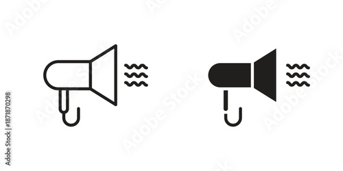 Hair dryer icons line and solid version, outline and filled vector design set