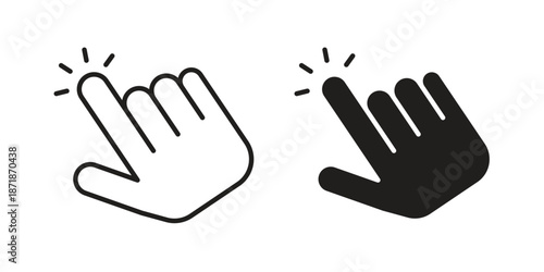 Hand click icons line and solid version, outline and filled vector design set
