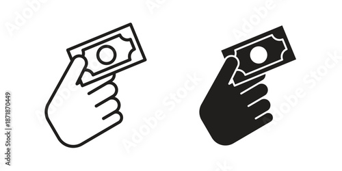 Hand money exchange icons line and solid version, outline and filled vector design set