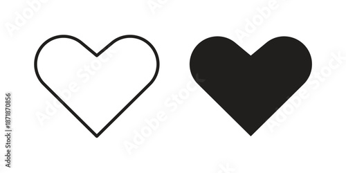 Heart icons line and solid version, outline and filled vector design set
