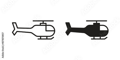 Helicopter icons line and solid version, outline and filled vector design set