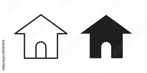 Home icons line and solid version, outline and filled vector design set