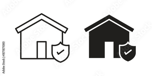 Home insurance icons line and solid version, outline and filled vector design set