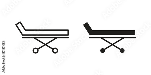 Hospital bed icons line and solid version, outline and filled vector design set