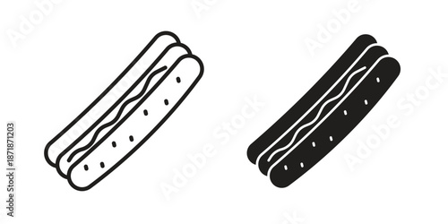 Hot dog icons line and solid version, outline and filled vector design set