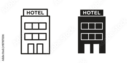 hotel icons line and solid version, outline and filled vector design set