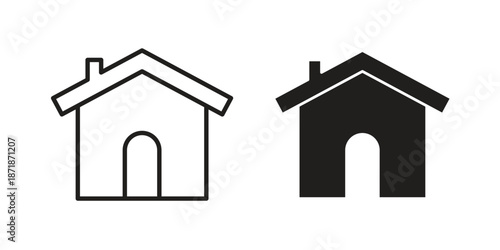 House icons line and solid version, outline and filled vector design set