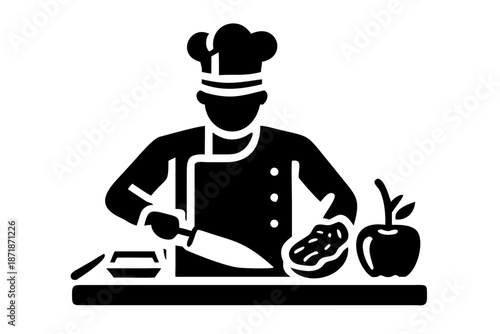 chef chopping vegetable silhouette illustration for cooking and food preparation design