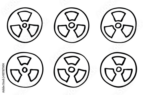 Set of hand drawn radiation sign Nuclear radiation hazard symbol Radioactive danger warning doodle Radioactive waste Single element for print, web, design, decor
