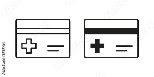 Insurance card icons line and solid version, outline and filled vector design set