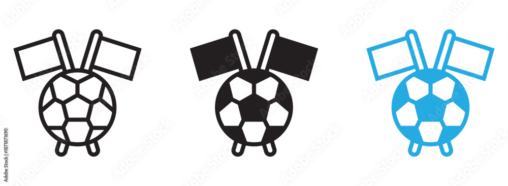 Obraz premium Football with two flags icon set representing sports and global competition