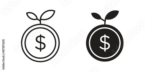 Investment icons line and solid version, outline and filled vector design set