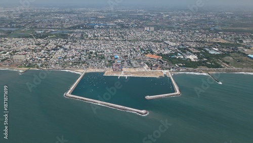 Photography Drone Top Angle Photo of Harbour with Fishing Boats in India