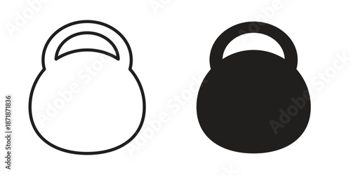 Kettlebell icons line and solid version, outline and filled vector design set