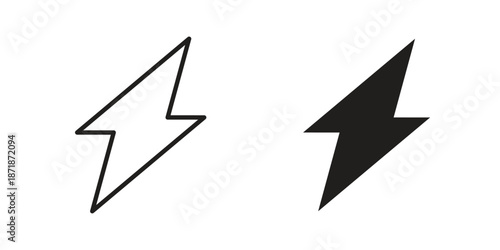 Lightning icons line and solid version, outline and filled vector design set