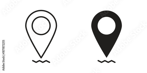Location icons line and solid version, outline and filled vector design set