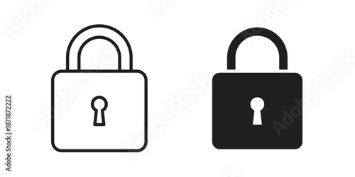Lock closed icons line and solid version, outline and filled vector design set