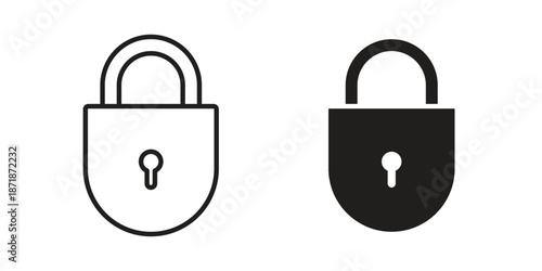 Lock icons line and solid version, outline and filled vector design set