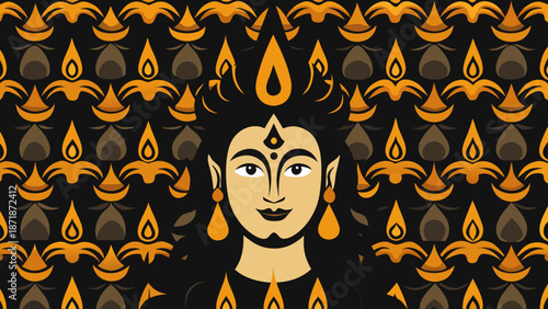 Illuminated divine figure amidst ornate pattern Vector
