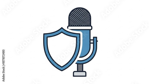 Secure Microphone Icon with Shield Protection Isolated on White Background