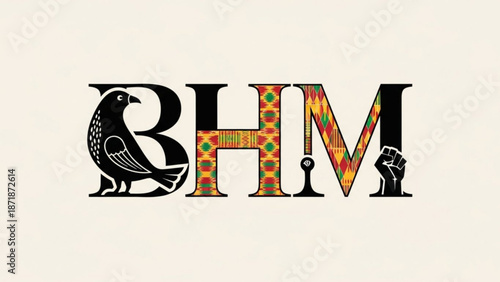 Black History Month BHM Lettering with African Symbols and Patterns