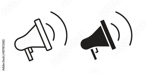 Megaphone icons line and solid version, outline and filled vector design set