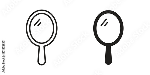 Mirror icons line and solid version, outline and filled vector design set