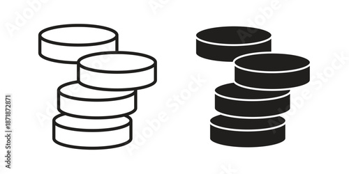 Money coin icons line and solid version, outline and filled vector design set