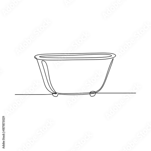 Classic clawfoot bathtub in minimalist line art on white background