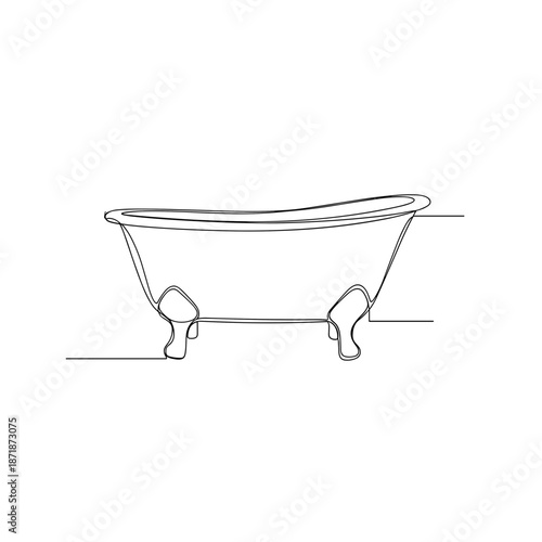 Vintage clawfoot bathtub in minimalist line art on white background