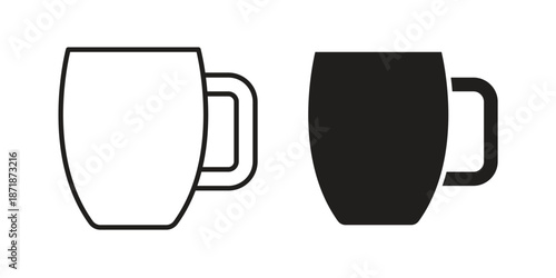 Mug icons line and solid version, outline and filled vector design set