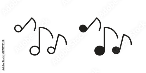 Music note icons line and solid version, outline and filled vector design set