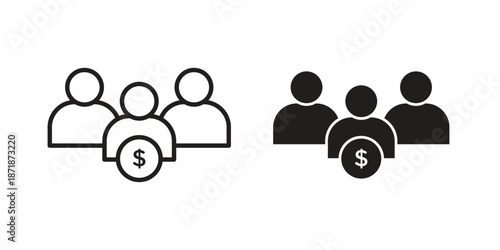 Mutual funds icons line and solid version, outline and filled vector design set