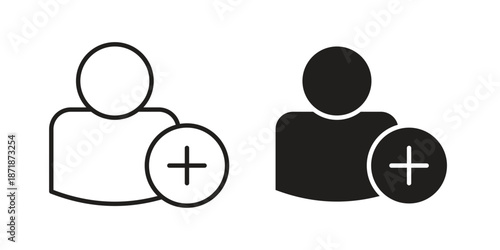 New account icons line and solid version, outline and filled vector design set