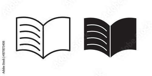 open book icons line and solid version, outline and filled vector design set
