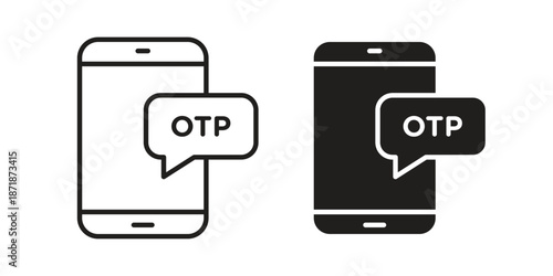 Otp sms password icons line and solid version, outline and filled vector design set
