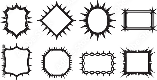 Black Spiked Frame Icon Set – 8 Unique Border Shapes for Graphic Design, UI, and Decoration