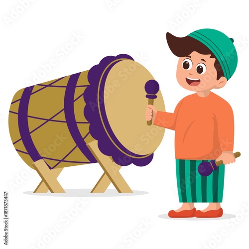 Cartoon Children Celebrating Eid al-Fitr Illustration