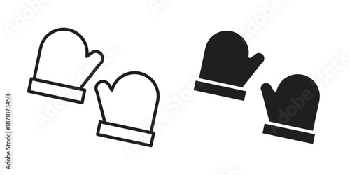 Oven mitt icons line and solid version, outline and filled vector design set
