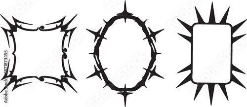 Spiked Frame Collection – Black Thorned Borders for Edgy Graphic Design, Tattoo, Gothic, and Horror Themes