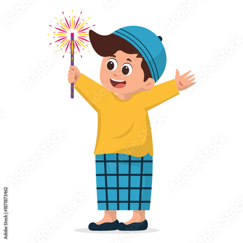 Cartoon Children Celebrating Eid al-Fitr Illustration