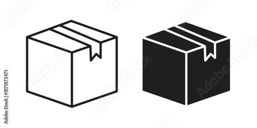 Package icons line and solid version, outline and filled vector design set